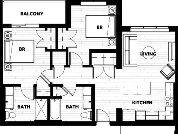 2E: Beds - 2: Baths - 2: SqFt Range - 1018