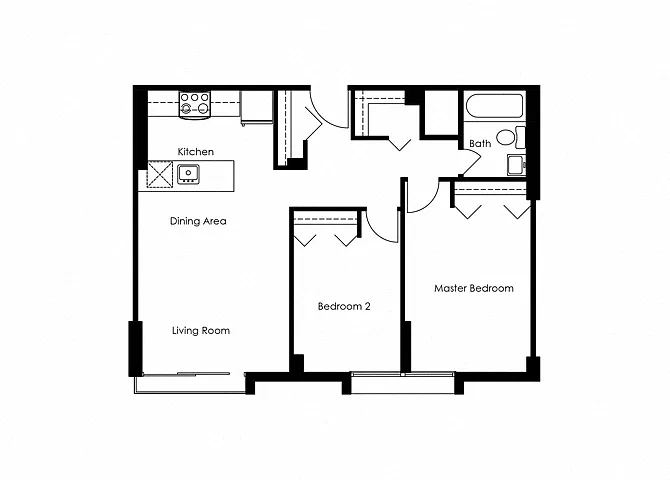 Floor plan 2 Bedroom 1 Bath Floor Plan