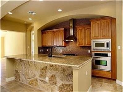 Spacious kitchen with an oversized raised island, upgraded cabin