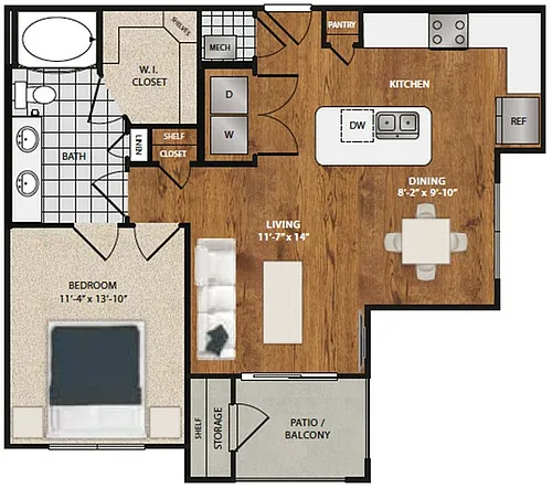 Floor plan A3 - Bluebell - 1 Bedroom 1 Bathroom