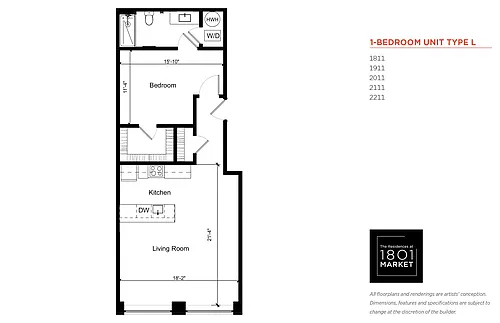 Floor plan One Bdrm L