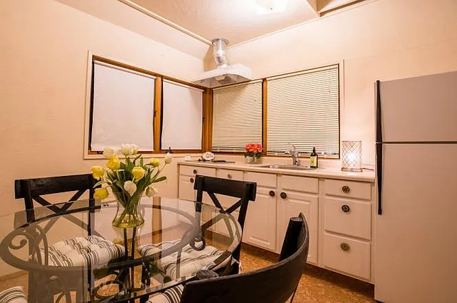 This is the kitchen and dining space. A full oven with stovetop was added since this photo was taken!