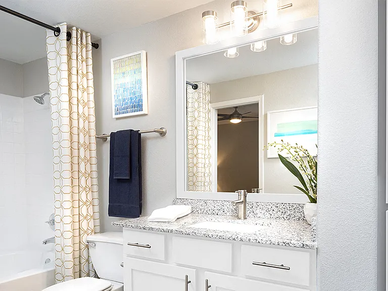 Contemporary bathrooms with framed mirrors