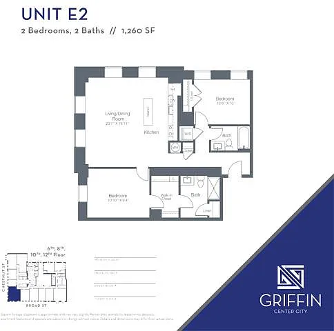 Floor plan E2 2 Bedroom 2 Bath