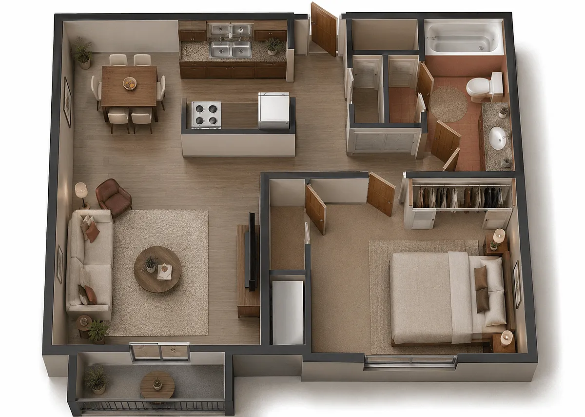 Floor plan 1 Bed, 1 Bath, West Phase