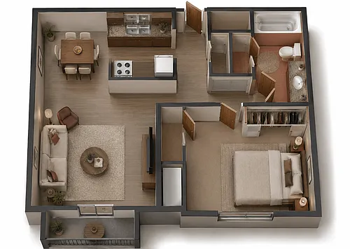 Floor plan 1 Bed, 1 Bath East Phase
