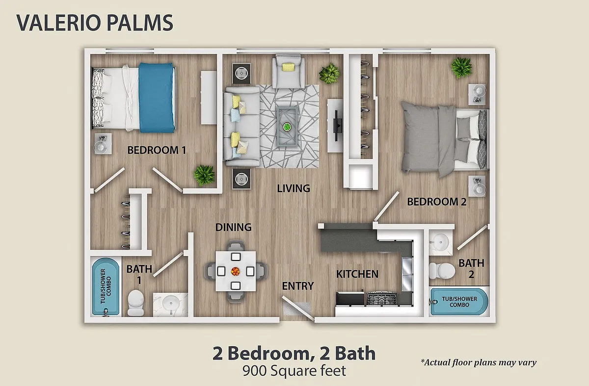 Floor plan 2 Bedroom, 2 Bath