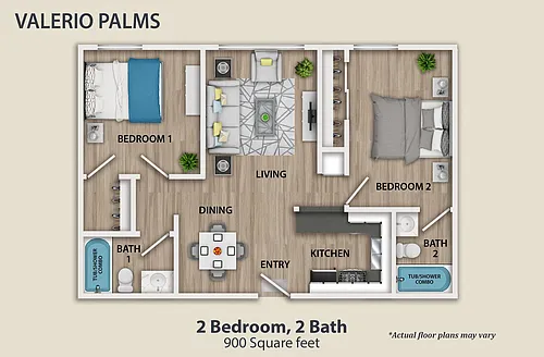 Floor plan 2 Bedroom, 2 Bath