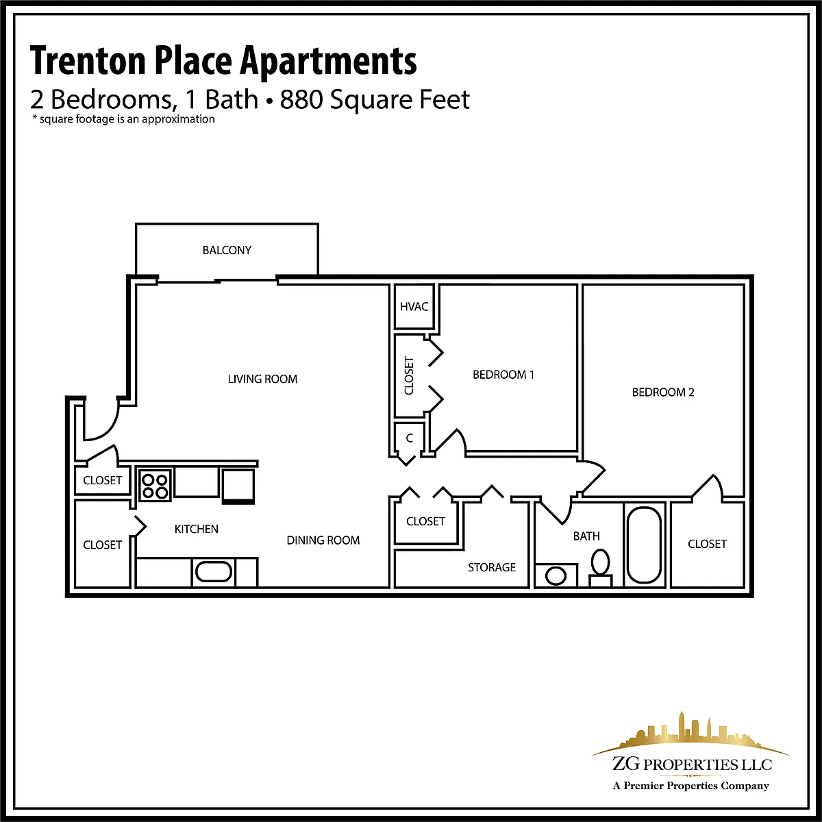 Floor plan 2 Bedroom 1 Bath