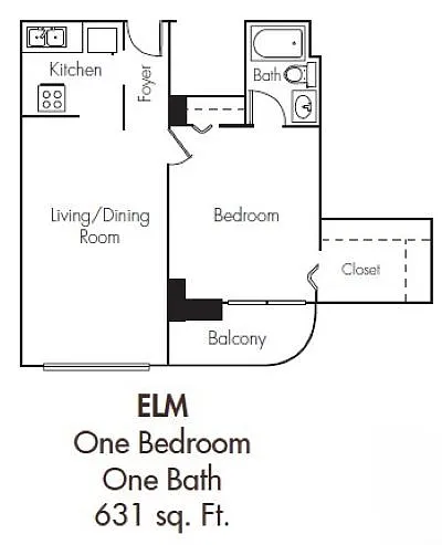 Floor plan 1 Bedroom - Elm