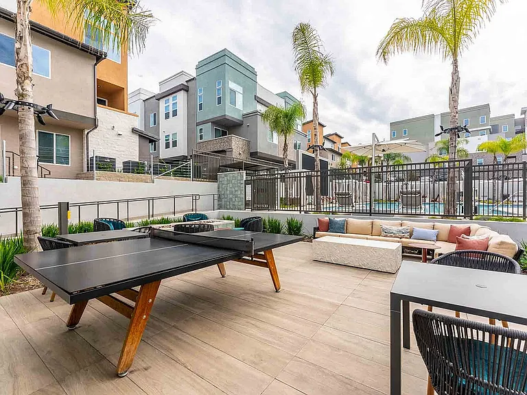 Outdoor Lounge with ping pong table and seating