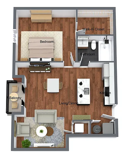 Floor plan 1 Bedroom Plus w/Balcony