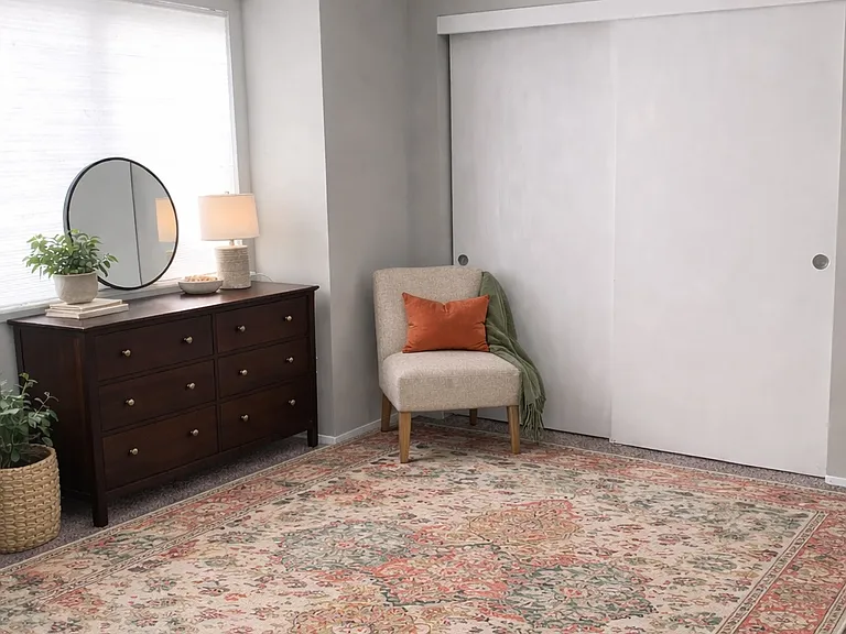bedroom area w/ceiling fan