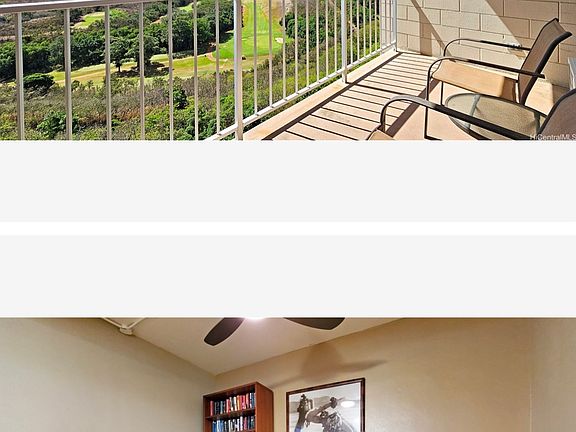 Lanai overlooking Pearl Harbor(upper photo) Seating area in the Clubhouse/ Multi purpose room(lower photo)