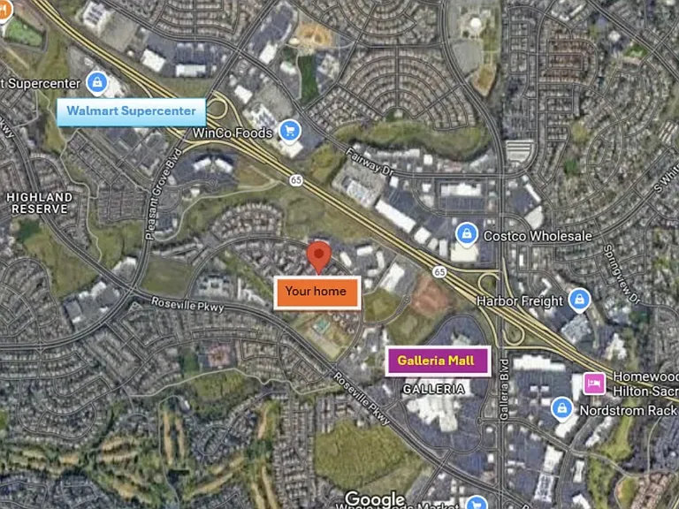 This condo is very close to the Roseville Galleria Mall, Super Wal-Mart, Safeway and other related shopping.