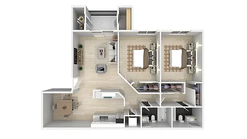 Floor plan 2Bed 2Bath 981sf