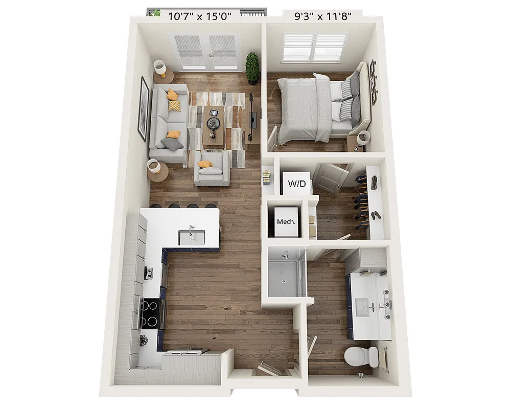 Floor plan One Bedroom A1A-III