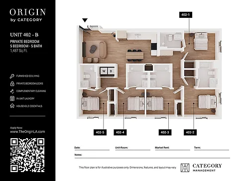 Floor plan 402 (B) - Private Bedroom in 5 BR / 5 BA