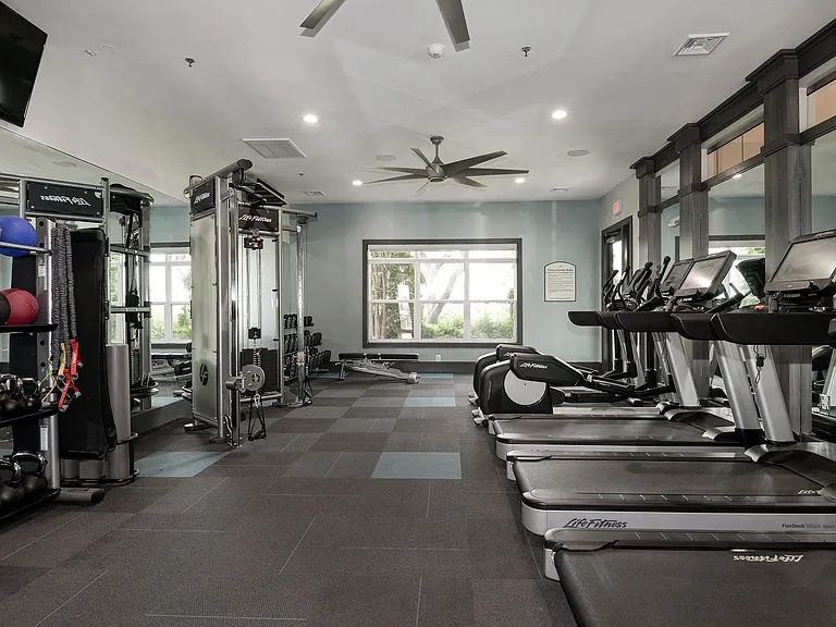 State-of-the-art fitness center offers everything you need to work out without leaving home.