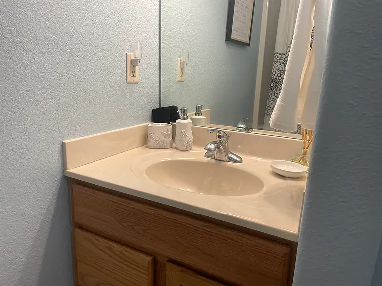 Lower level bathroom vanity.