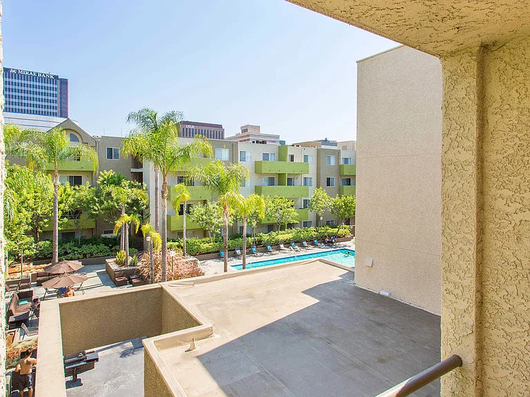Balcony overlooks the Pool