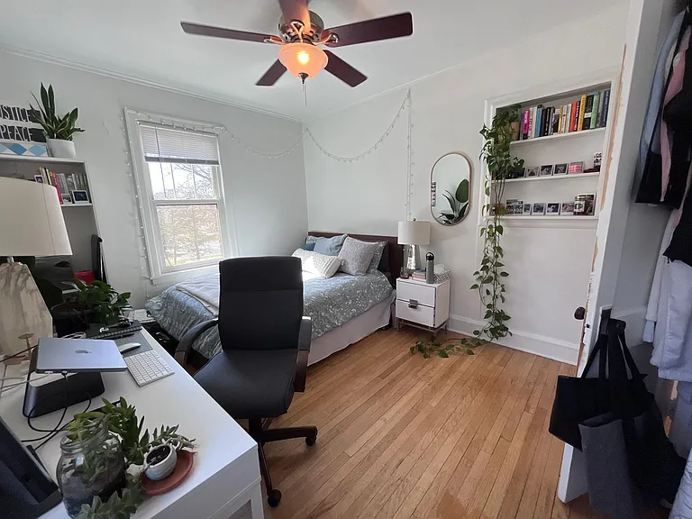This is a different unit's bedroom. Available unit bedrooms are nearly identical, but are carpeted.