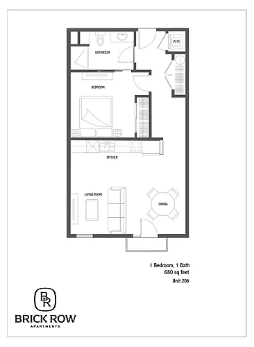 Floor plan 1 Bed Unit 206