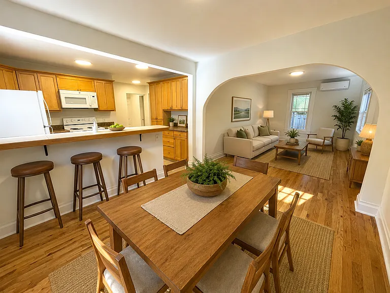 Open floor plan, designated dining (virtually staged)