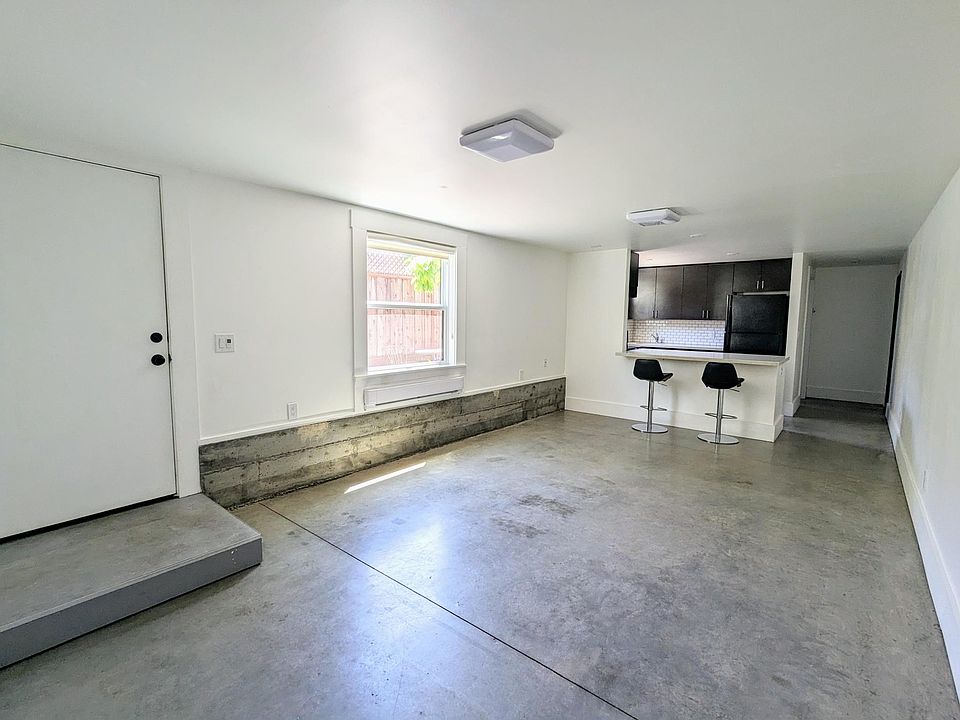 Great room with polished concrete floors