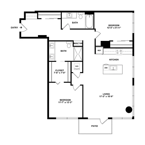Floor plan 2 Bed/2 Bath-UnitD
