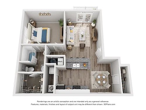 Floor plan A2 - One Bedroom, One Bathroom