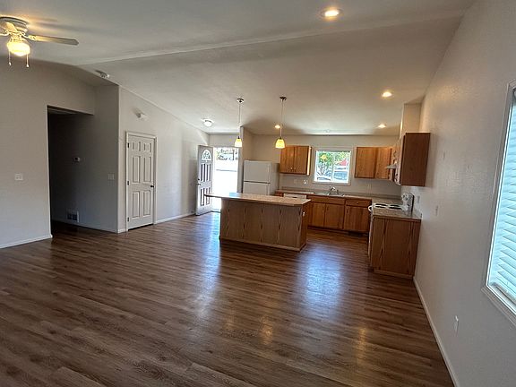View of family room and kitchen