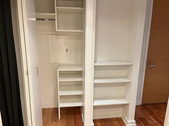 Hallway closet and shelves in foyer