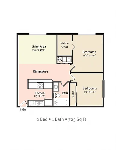 Floor plan 2 Bedroom 1 Bath