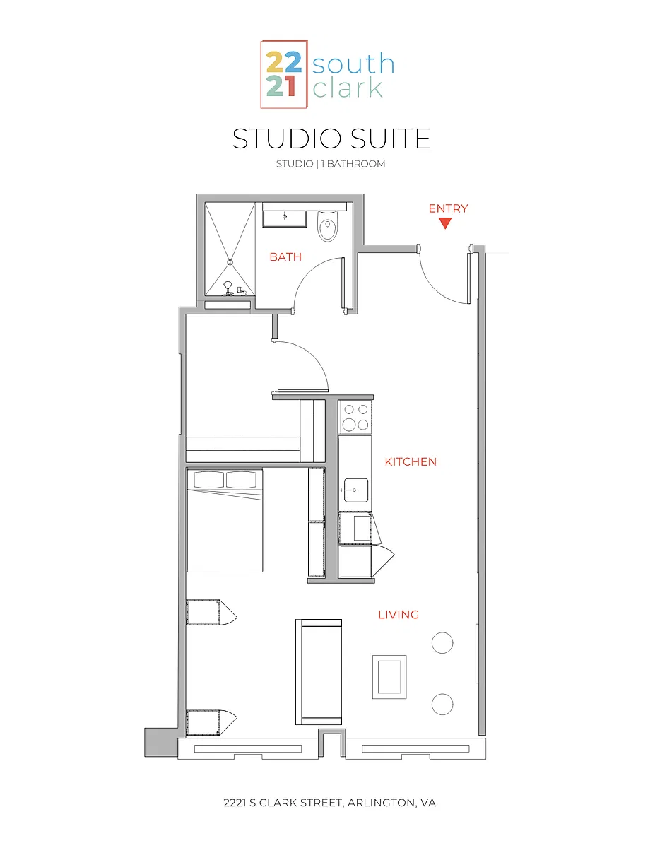 Floor plan 1 Bed 1 Bath - 574 sqft