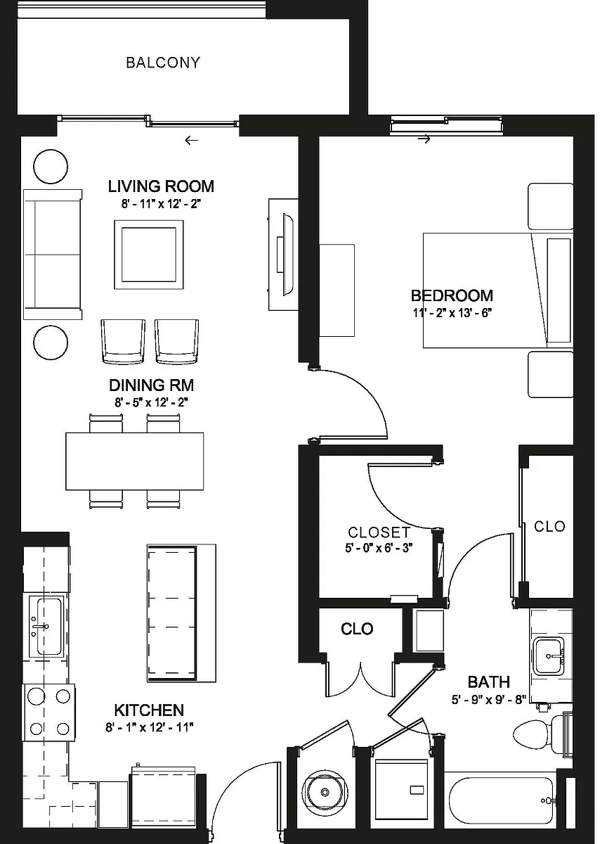 Floor plan 1 Bed/1 Bath-A7