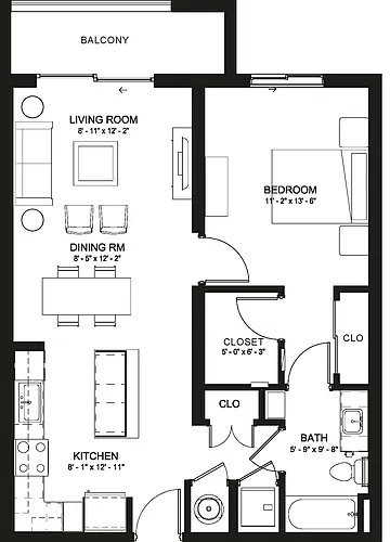 Floor plan 1 Bed/1 Bath-A7