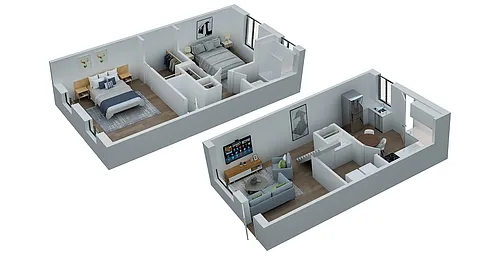 Floor plan 2 Bed, 1 Bath Townhome (967 Sq. Ft.)