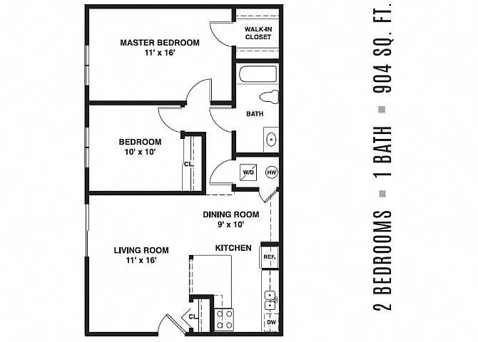 Floor plan 2 Bed 1 Bath Large
