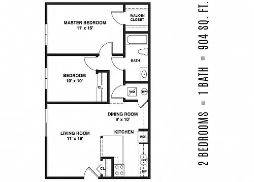 Floor plan 2 Bed 1 Bath Large