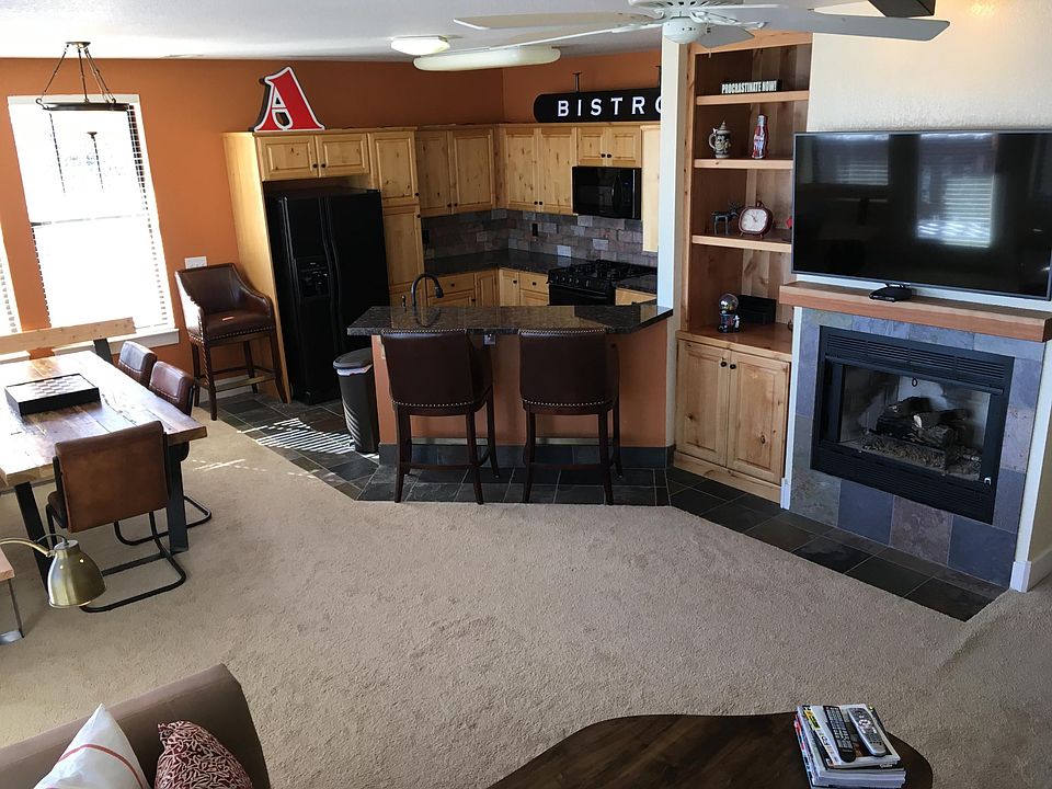 Living room, dining room and kitchen