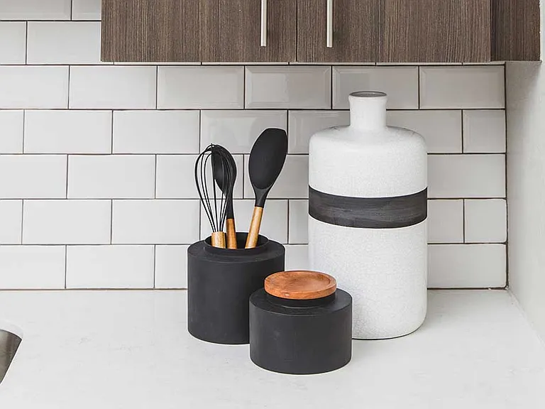 Designer inspired subway tile backsplash