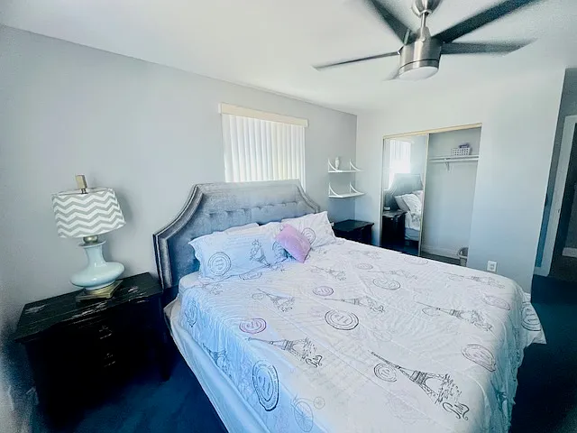 Bedroom #3: King-size Bed w/ memory foam mattress, Flat screen TV w/ Fire-stick, Ceiling fan, Dresser, Nite stands, Mini Fridge/Microwave, Spacious closet, Coffee maker