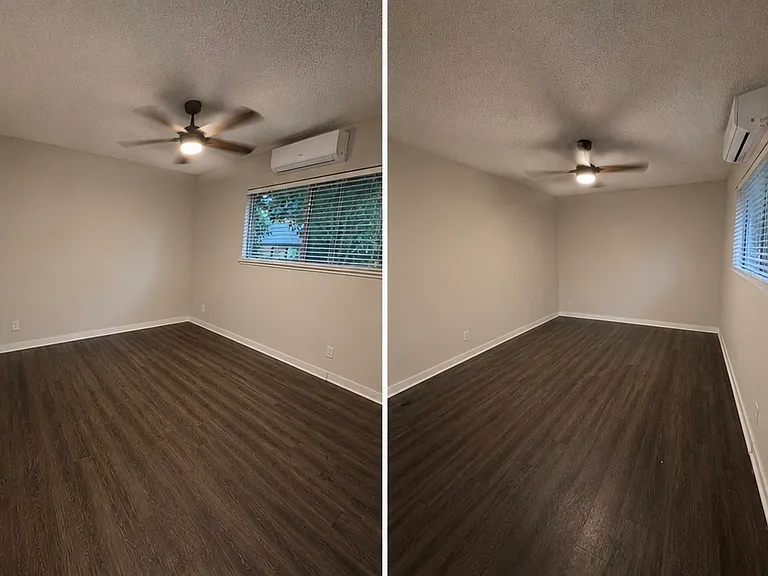 Large Bedroom spacious sleeping area
Quiet Wood Ceiling Fan 3 speeds, 3 LED lights
Quiet Mini-Split System heating and cooling