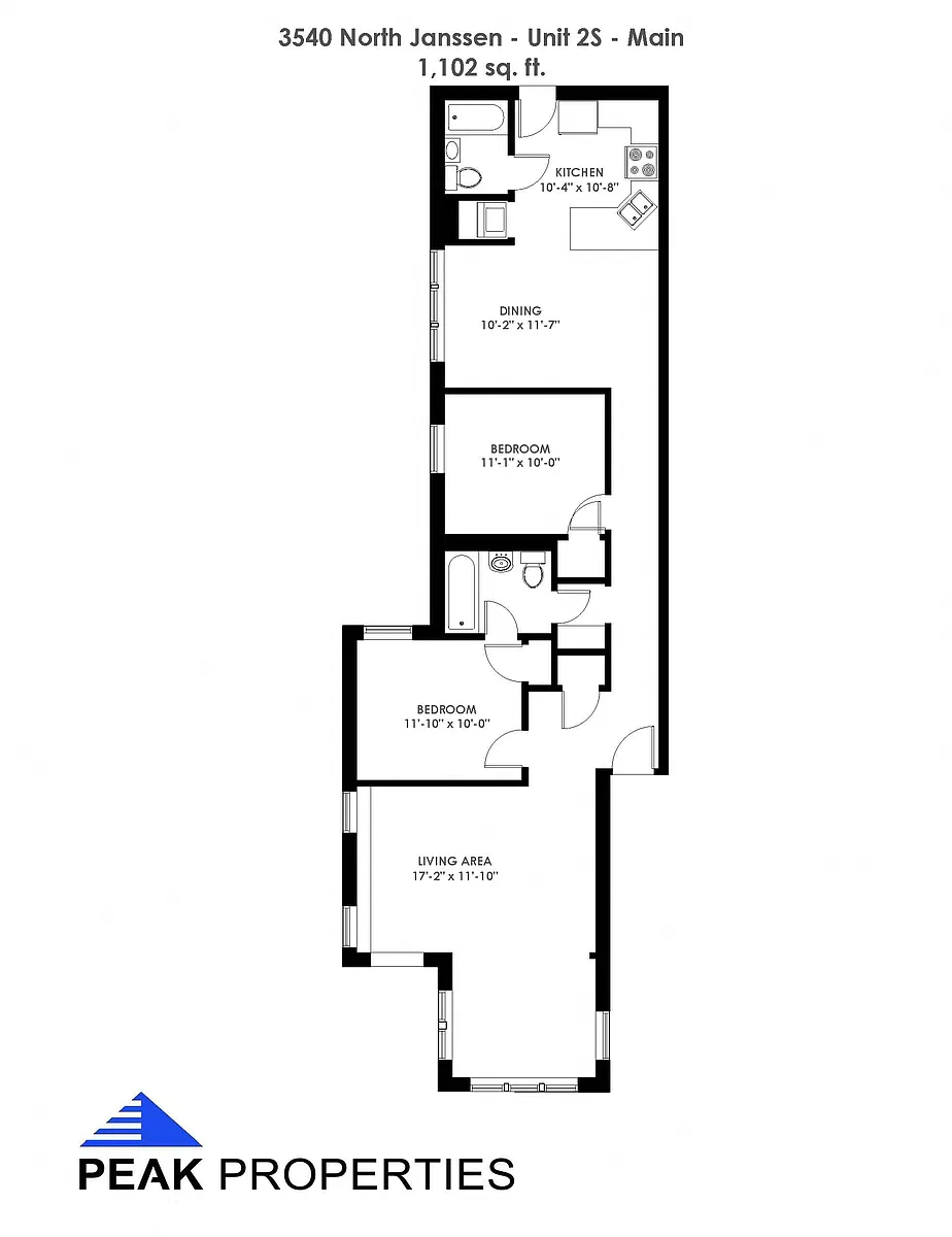 Floor plan 2 Bedroom - 2 Bathroom (South)