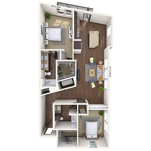 Floor plan Traditional 2x2 1239-1252 SF