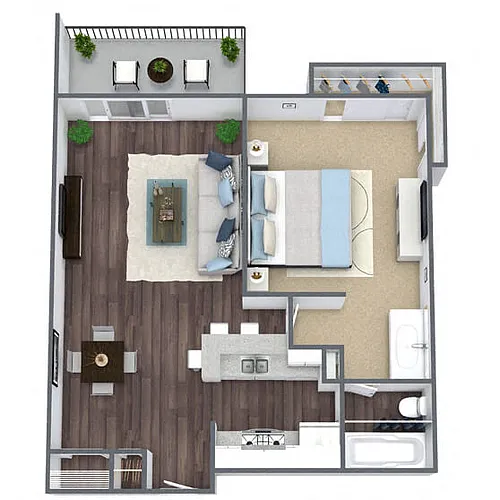 Floor plan A2: 1 Bed 1 Bath