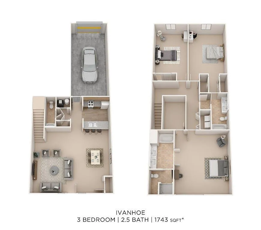 Floor plan Three Bedroom Townhome-1743 sqft