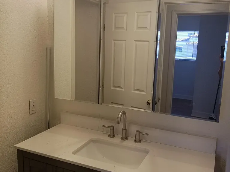 New bathroom vanity with tri fold mirror medicine cabinet