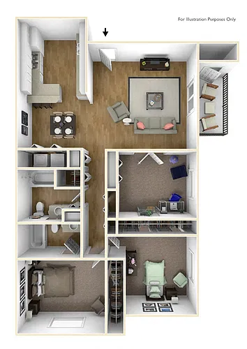 Floor plan Two Bed Two Bath w/ Den